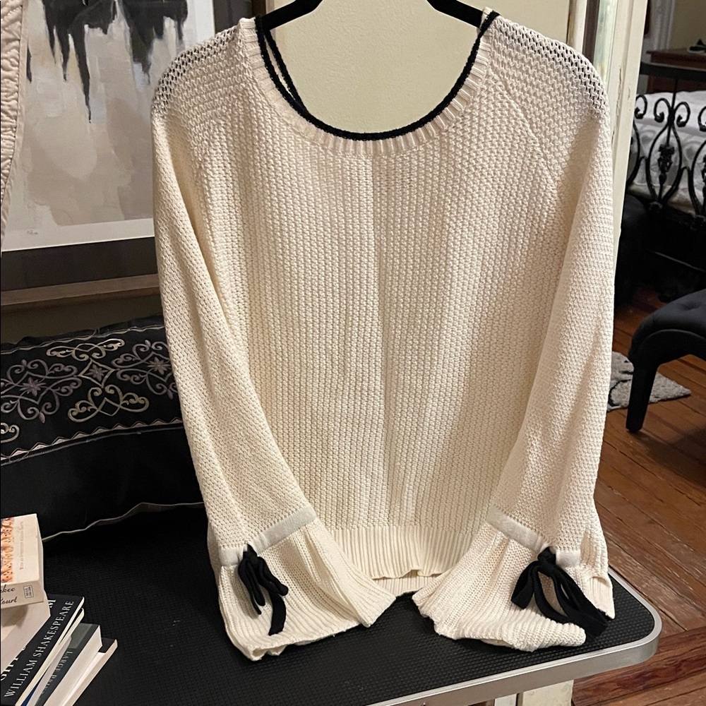 LOFT Cream Sweater with Black Trim